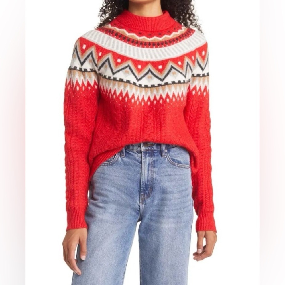 Caslon Red Fair Isle Sweater. Size S.
